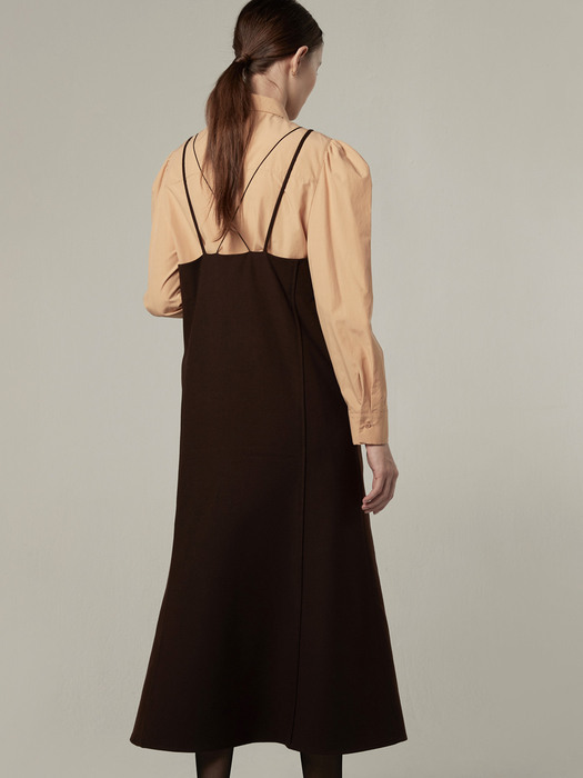 Wool strap layered dress - Black