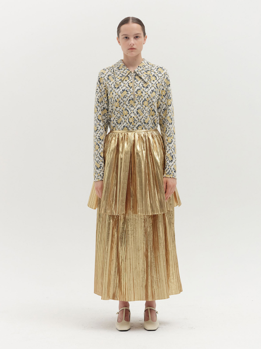 QOVEL Tiered Pleated Maxi Skirt - Gold