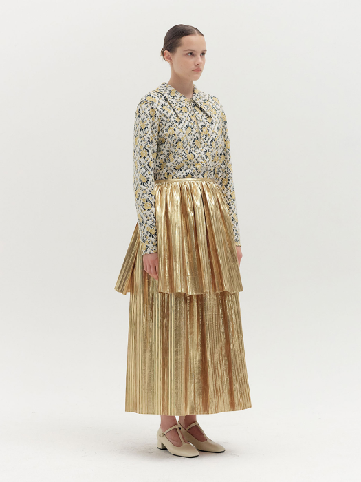 QOVEL Tiered Pleated Maxi Skirt - Gold