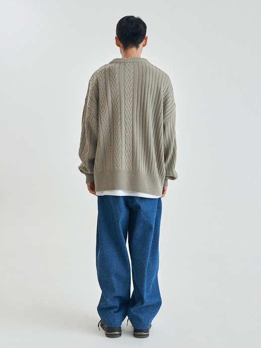 [FW20 Sounds Life]Half-Cable Knit Pullover(Khaki)