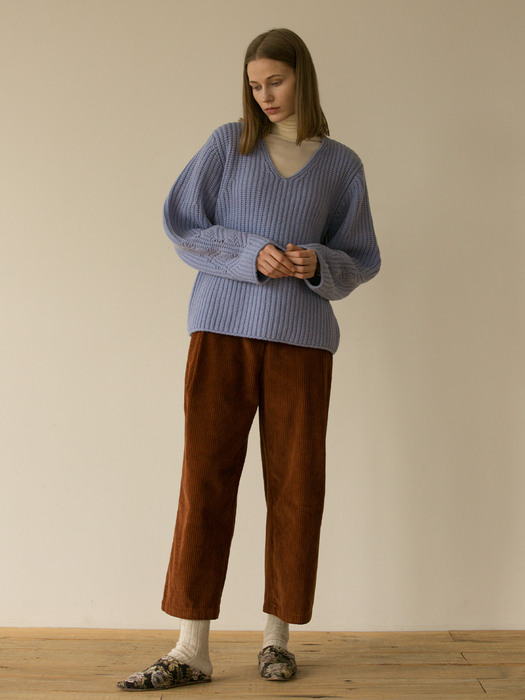 MUSED CHUNKY WOOL KNIT - BABY BLUE