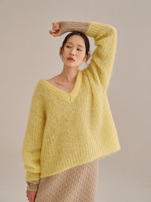 YELLOW MOHAIR BLEND CHUNKY KNIT TOP