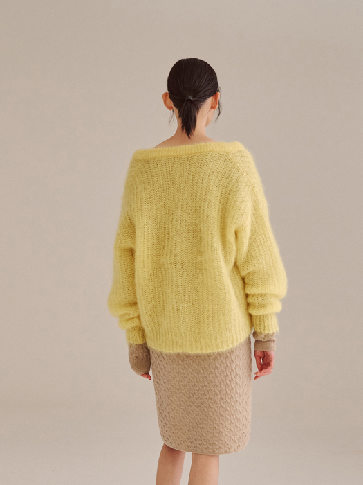 YELLOW MOHAIR BLEND CHUNKY KNIT TOP