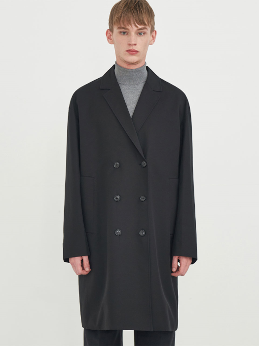 LOOSE FIT WASHED DOUBLE TRENCH COAT_BLACK