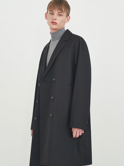 LOOSE FIT WASHED DOUBLE TRENCH COAT_BLACK