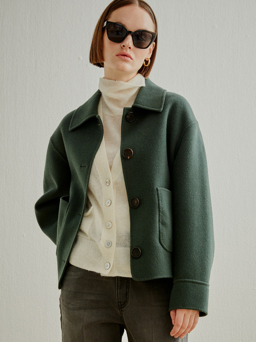 PONIT COLLAR CROP WOOL HANDMADE JACKET DARK GREEN (AECO0F004E3)