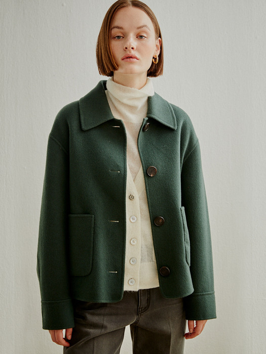 PONIT COLLAR CROP WOOL HANDMADE JACKET DARK GREEN (AECO0F004E3)