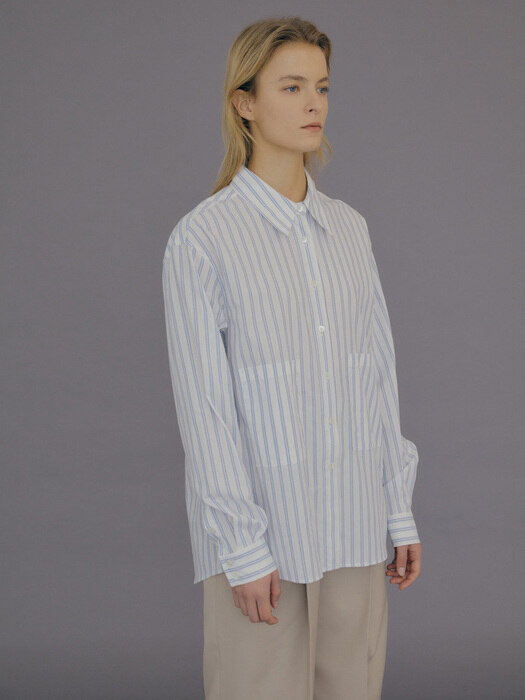 Big Pocket Stripe Shirt / Blue Stripe