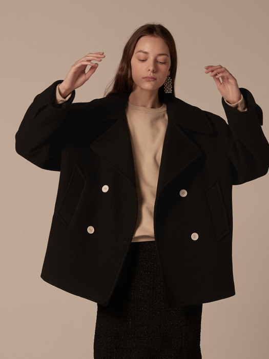 Oversized double half coat - Black