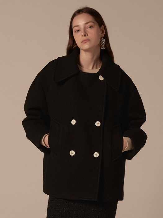 Oversized double half coat - Black