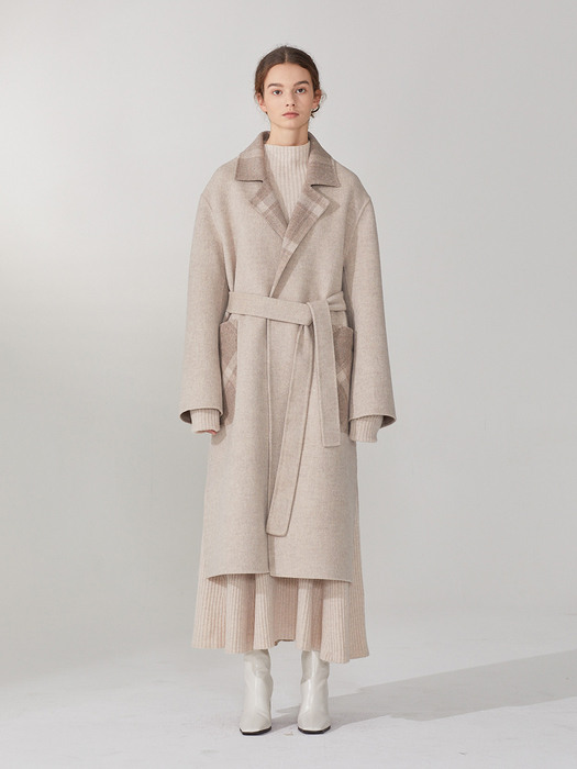 REINE Cashmere Blend Reversible Coat_Ivory Check