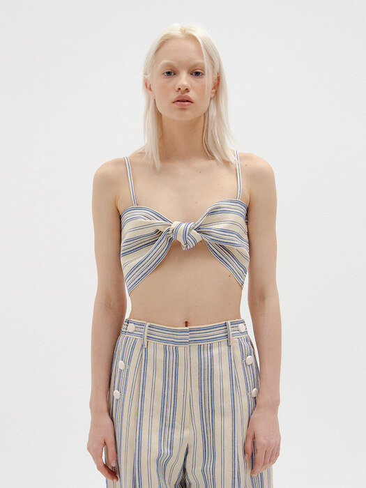 SIA Knotted Top - Ivory/Blue Stripe