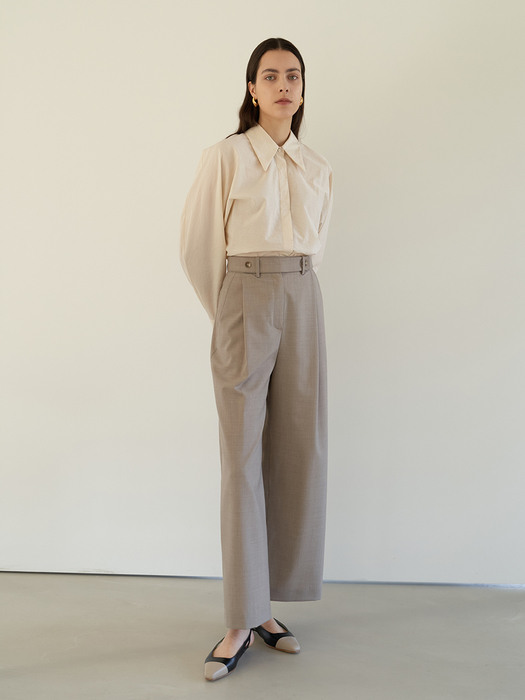 TOS LAYERED BELT WIDE TROUSER OATMEAL