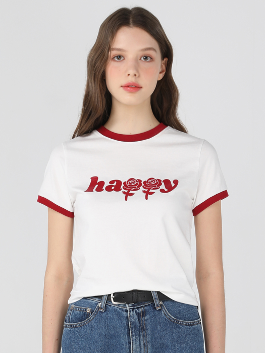 Happy two-tone crop T shirts [Red]
