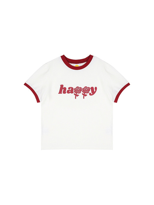 Happy two-tone crop T shirts [Red]