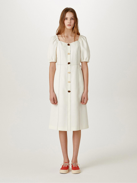 Button-pointed Midi Dress [OFF WHITE] JYDR1B912OW