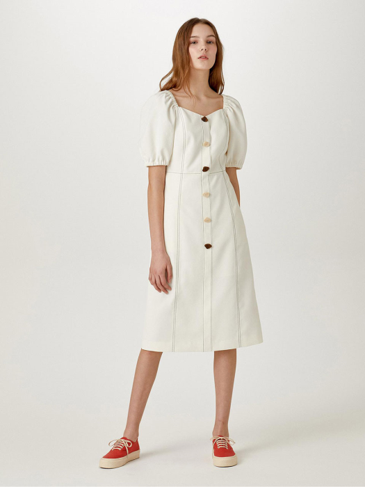 Button-pointed Midi Dress [OFF WHITE] JYDR1B912OW