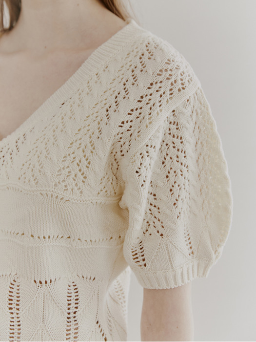 LEAF PATTERN COTTON-BLEND CARDIGAN IVORY