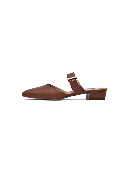 [리퍼브][250] Square toe leather mules with gold buckle