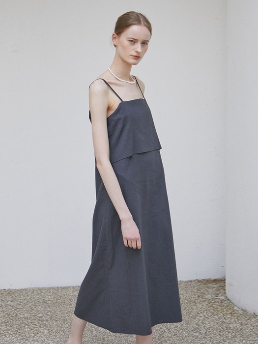 Linen Panel Sleeveless Dress - Charcoal