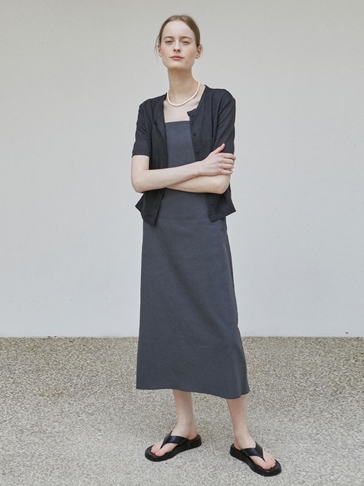 Linen Panel Sleeveless Dress - Charcoal