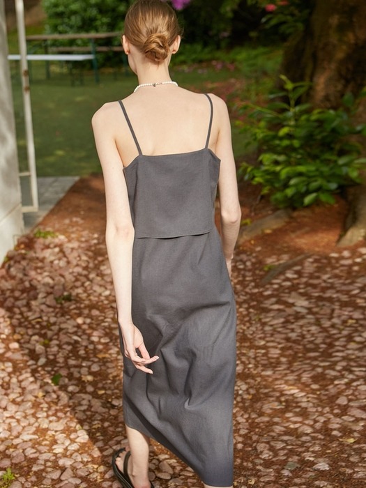 Linen Panel Sleeveless Dress - Charcoal