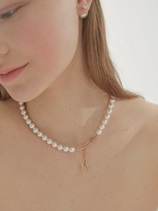 [Silver 925] Alphabet Swan Pearl Necklace