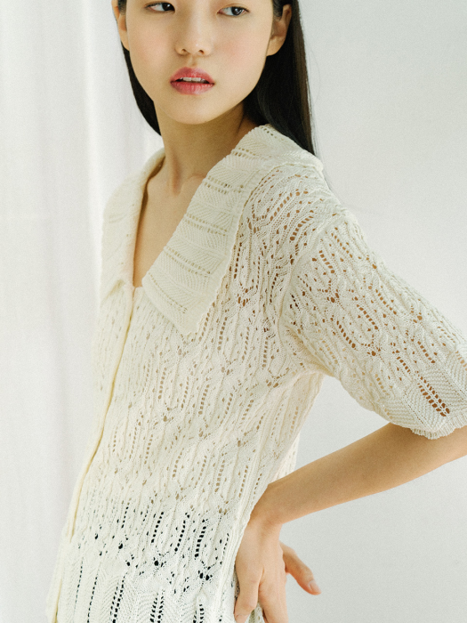 CREAM CABLE GIZA COTTON CROCHET CARDIGAN