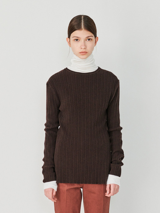 RIBBED CASHMERE BLEND KNIT DARK BROWN