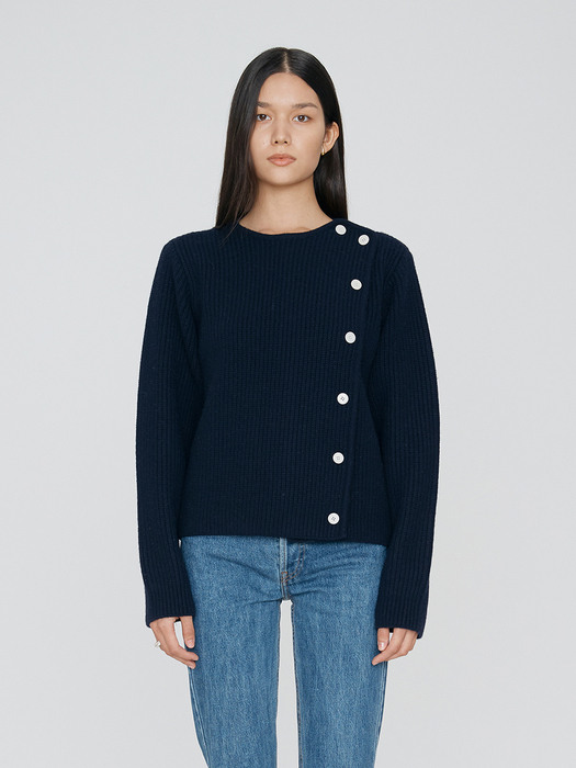 SIDE BUTTON CARDIGAN - NAVY