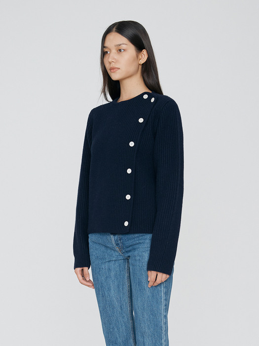 SIDE BUTTON CARDIGAN - NAVY
