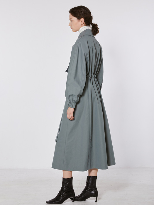 TOF BUTTON TRENCH DRESS MINT GREY