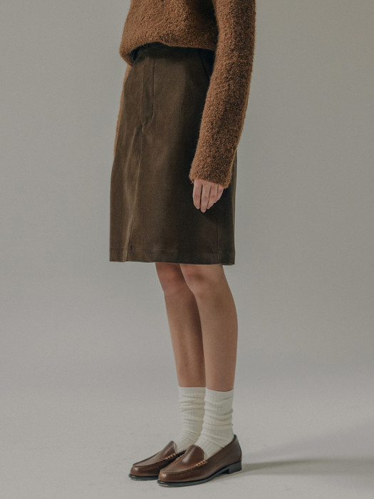 Fine corduroy half skirt (Brown)