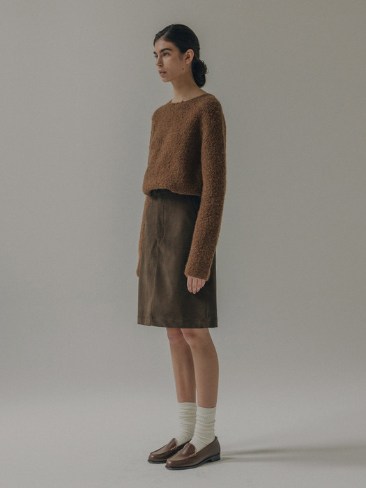Fine corduroy half skirt (Brown)