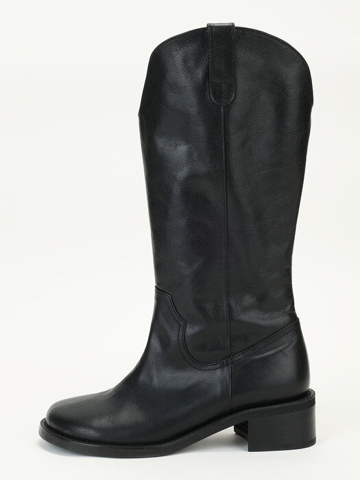 Leather Long Boots Black