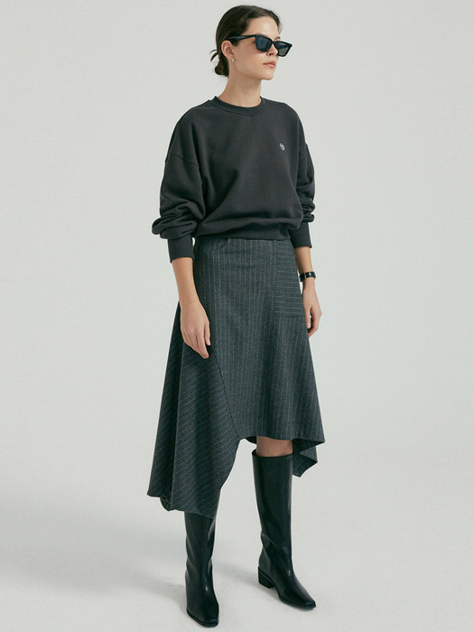 Stripe unbalance wool skirt