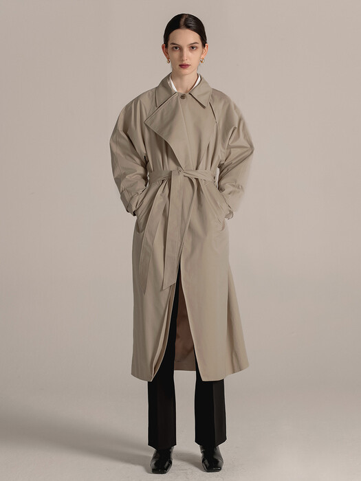 LAYERED RAGLAN TRENCH COAT (MILK BROWN)