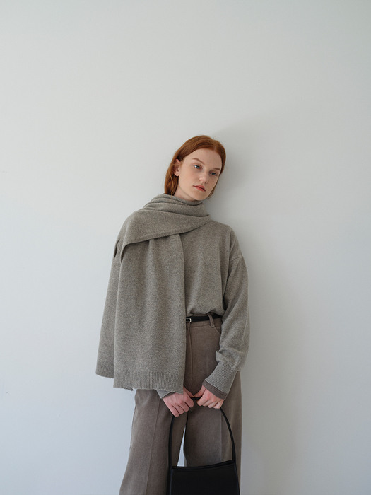 Cashmere knit  muffler / Taupe