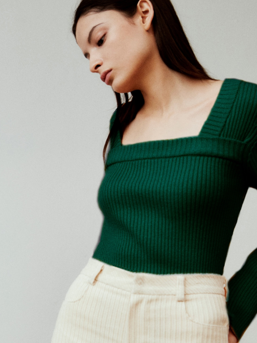 TWO WAY NECK POINT KNIT TOP_FOREST