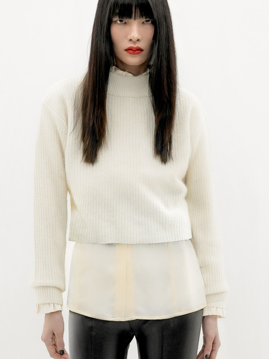 High-Neck Angora-Wool Cropped Sweater[Ivory(UNISEX)]_UTW-FC21