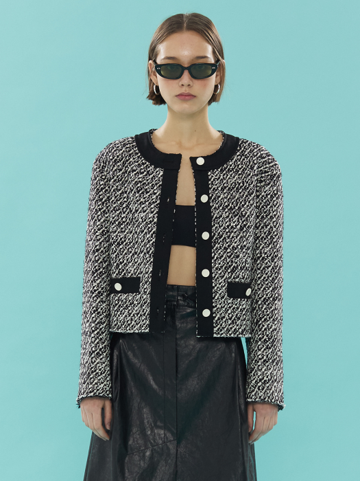 Tweed Cropped Jacket_BLACK