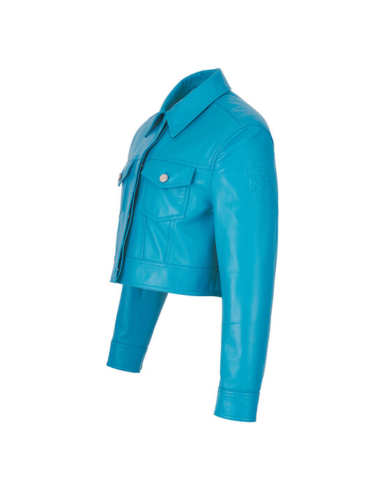[PIPE] Crop leather trucker jacket