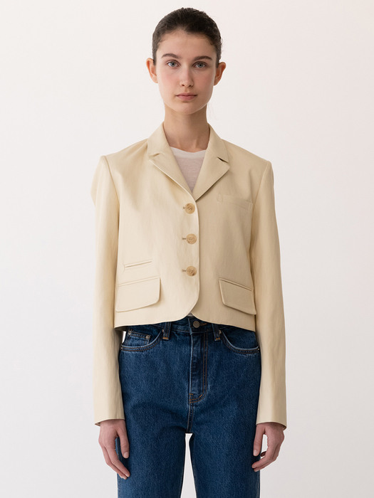 Eco leather cropped jacket (beige)