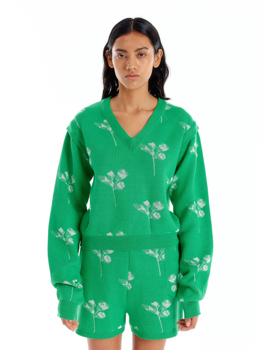 UENNA Jacquard Knit Vest Pullover - Green