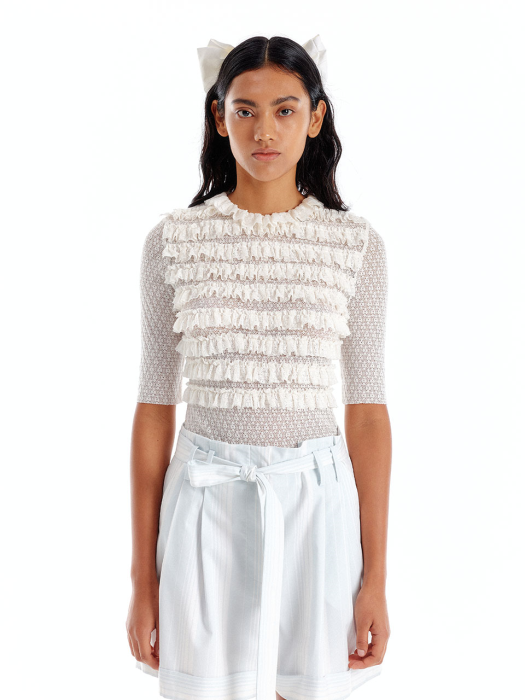 UYUNI Ruffle Jersey Top - White