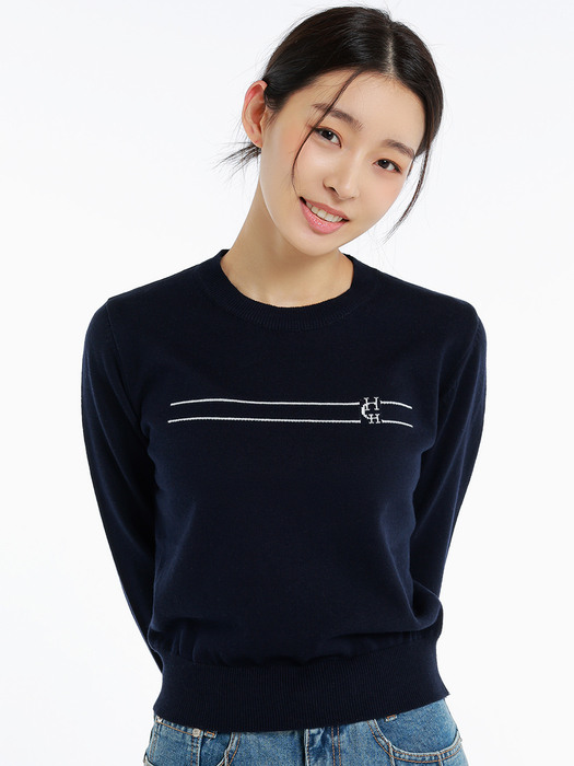 CASHMERE SIGNATURE LOGO KNIT Navy