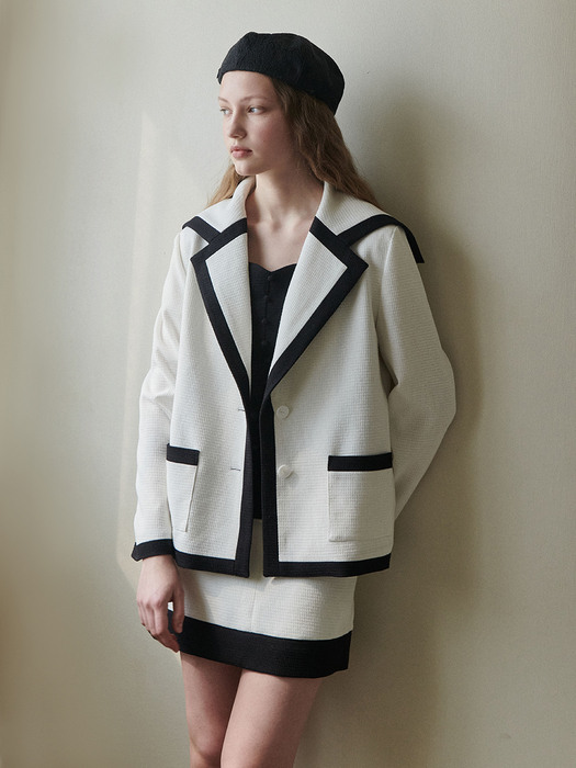 Sailor collar tweed jacket (white)