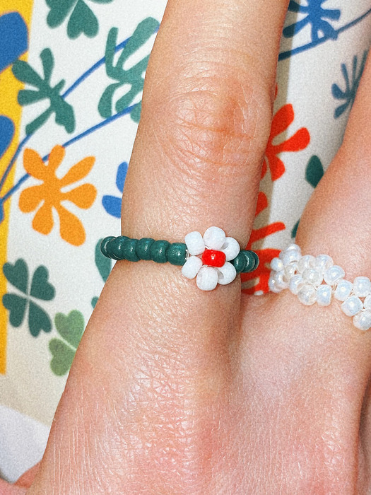Holiday Green Flower Beads Ring 비즈반지