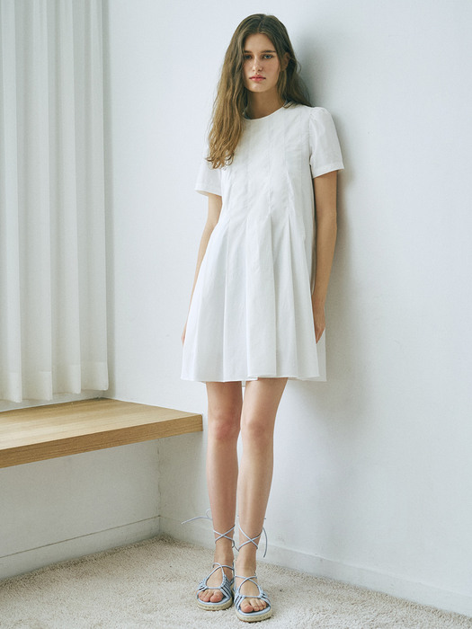 Pintuck Mini Dress, White