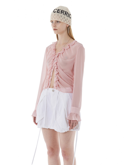 SEE THROUGH FRILL BLOUSE / PINK